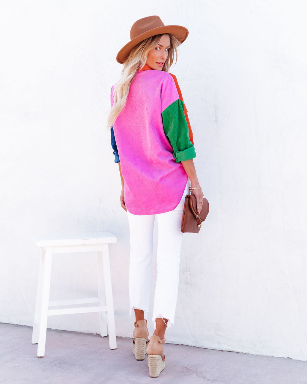 Liana Cotton Colorblock Corduroy Shacket - Orchid Multi