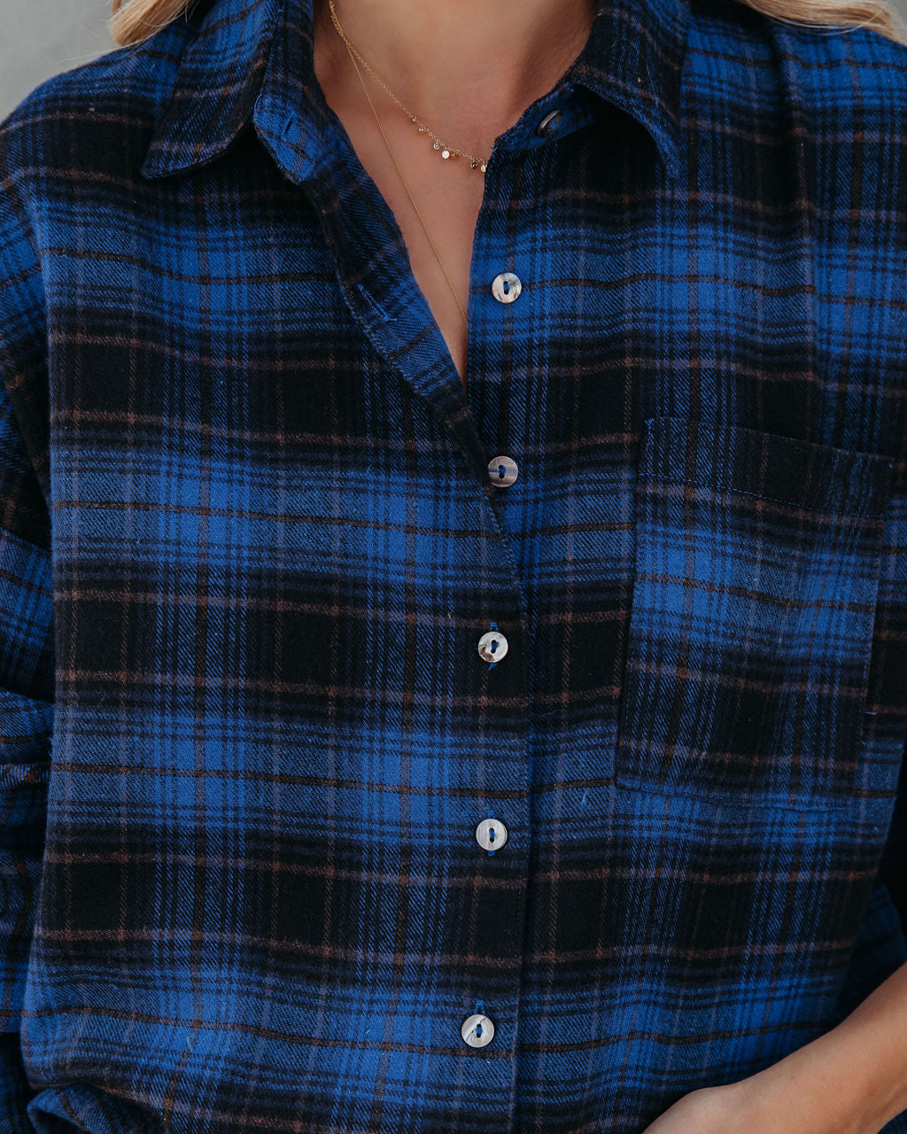 Linden Cotton Blend Plaid Button Down Top