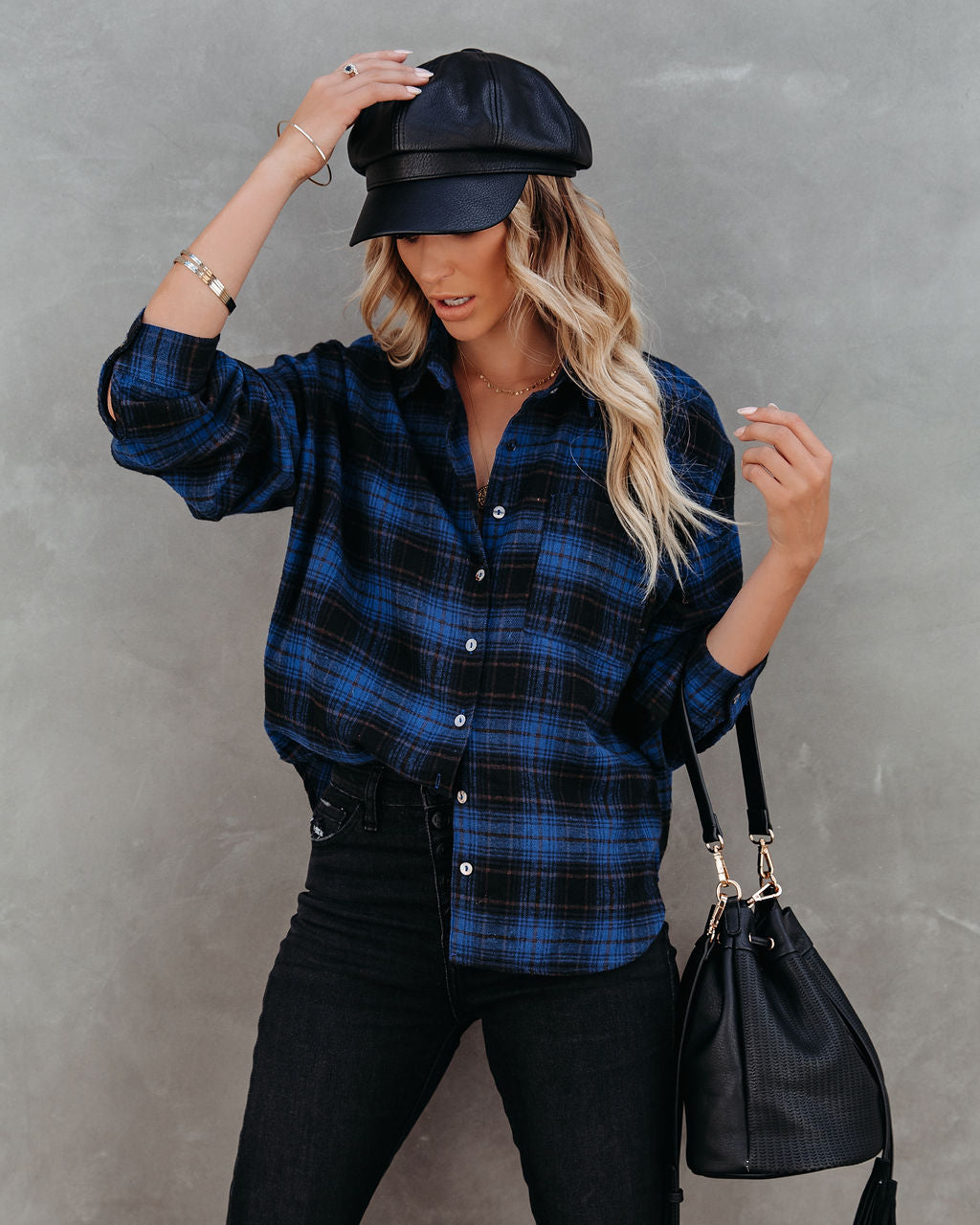 Linden Cotton Blend Plaid Button Down Top