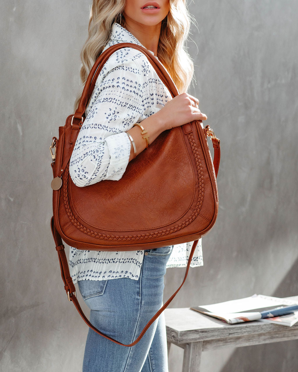 Lindsay Faux Leather Crossbody Handbag - Cognac