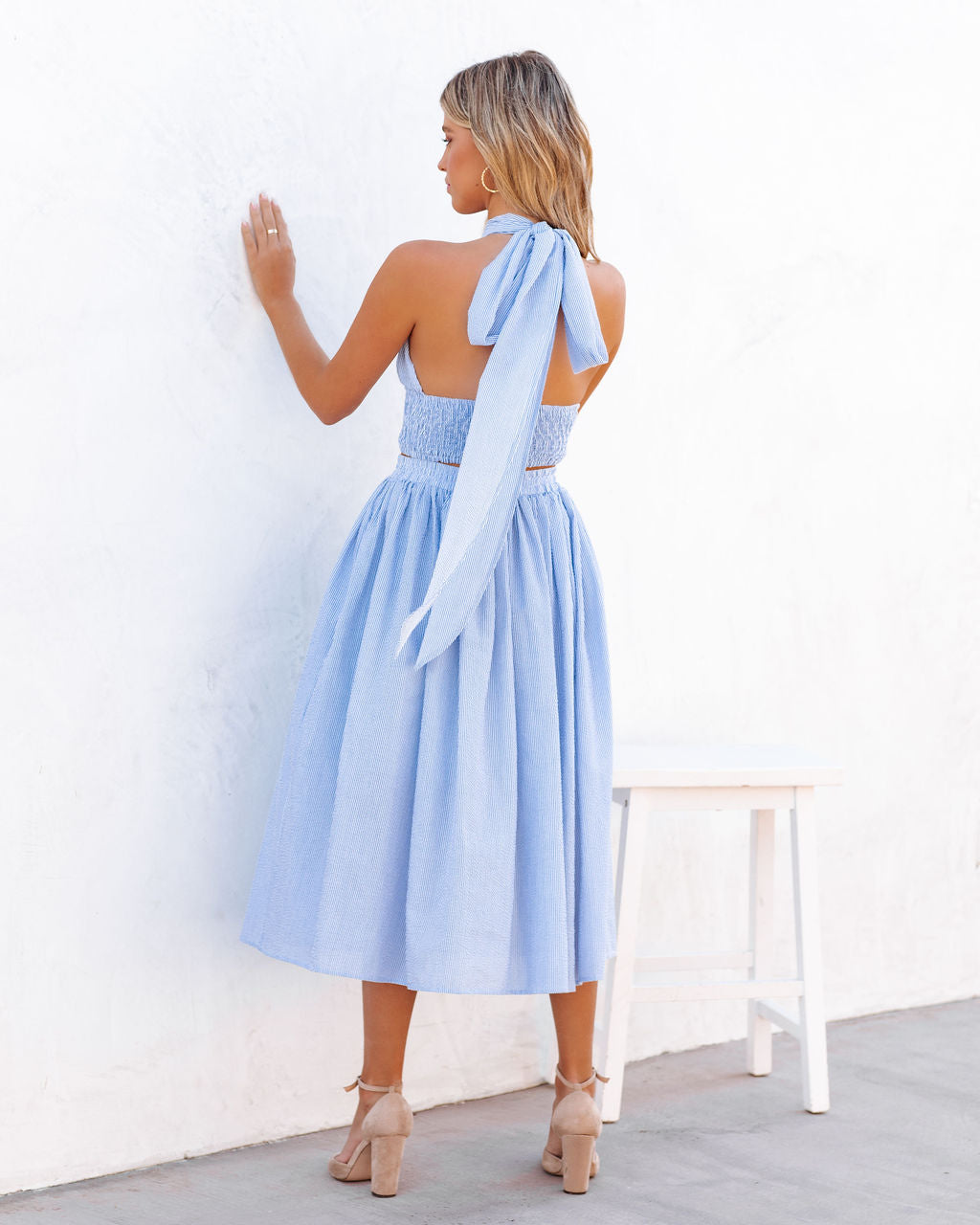 Lisa Cotton Blend Pocketed Midi Skirt - Blue