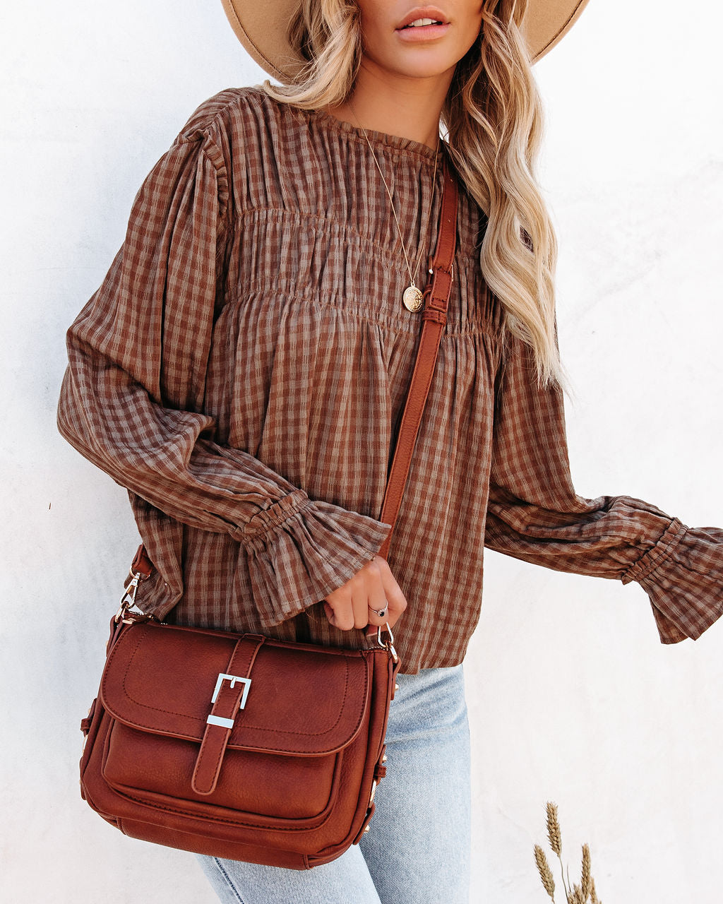 Lizzie Faux Leather Crossbody Bag - Cognac