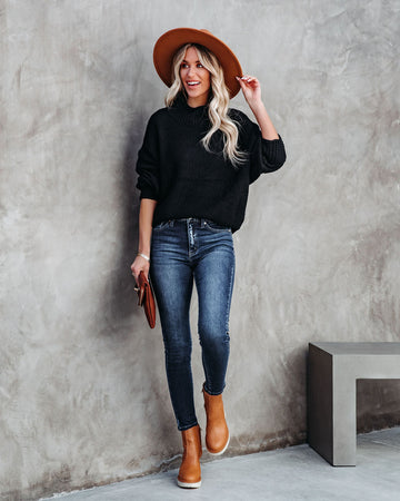 Love Endures Mock Neck Knit Sweater - Black