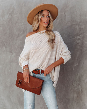 Lovell Boat Neck Thermal Knit Top - Oatmeal