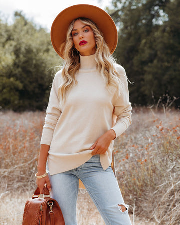 Luciana Turtleneck Knit Sweater - Oatmeal