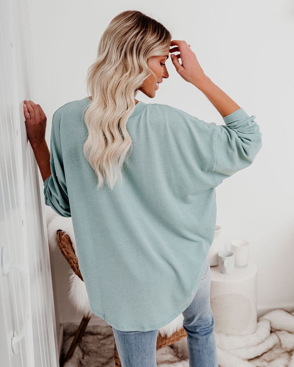 Maggie Relaxed Knit Henley Top - Sage