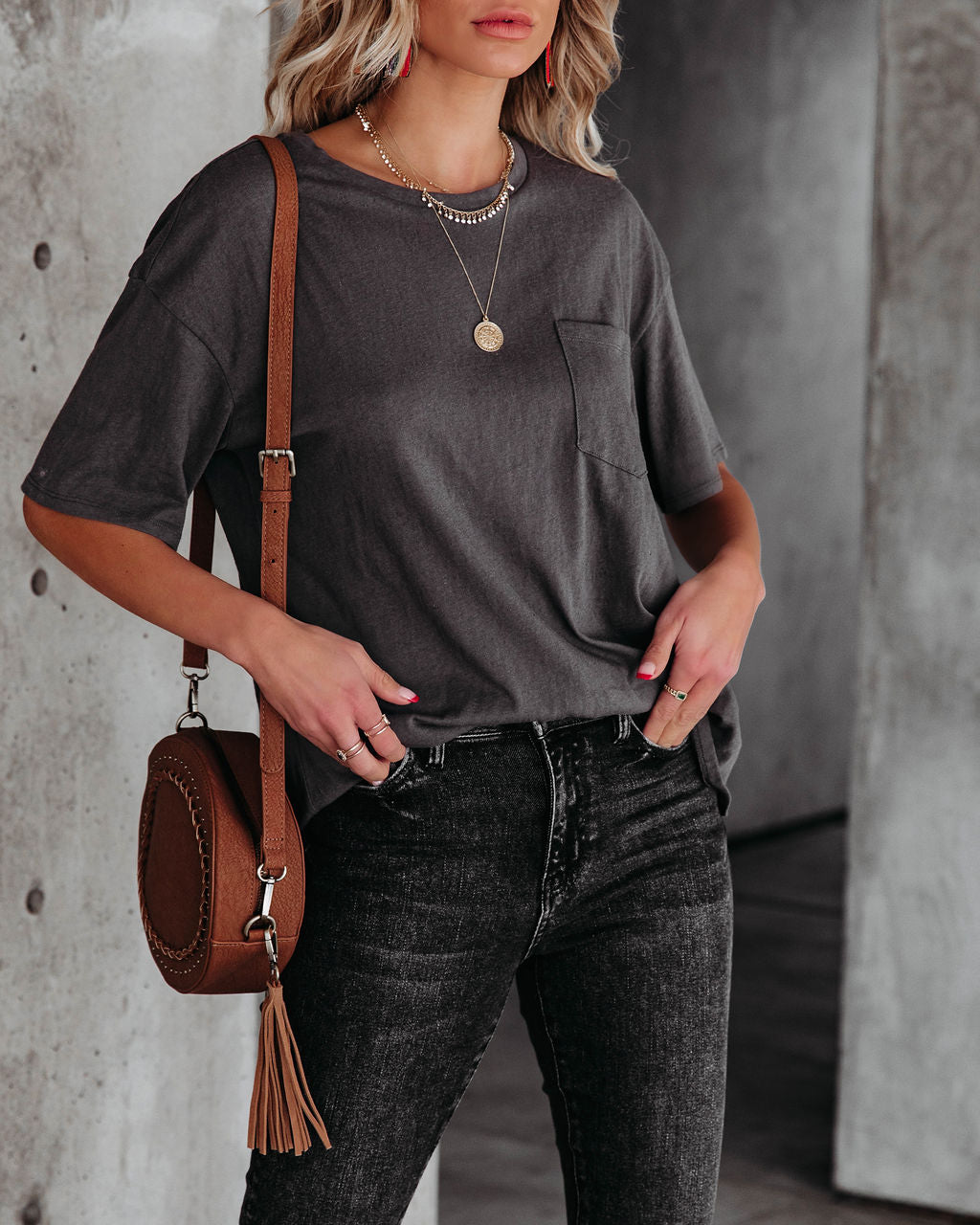 Magnolia Cotton Blend Pocket Tee - Charcoal