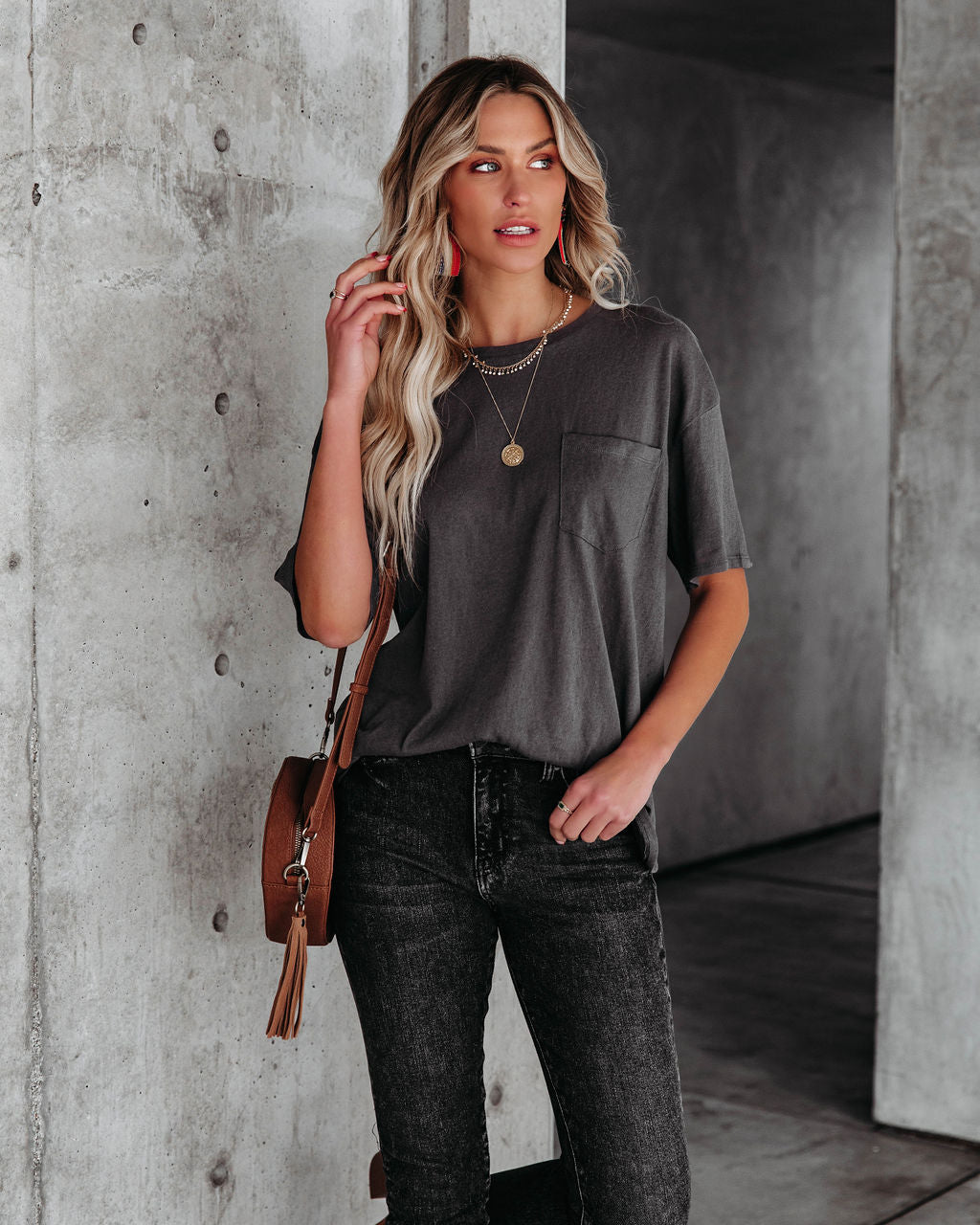 Magnolia Cotton Blend Pocket Tee - Charcoal
