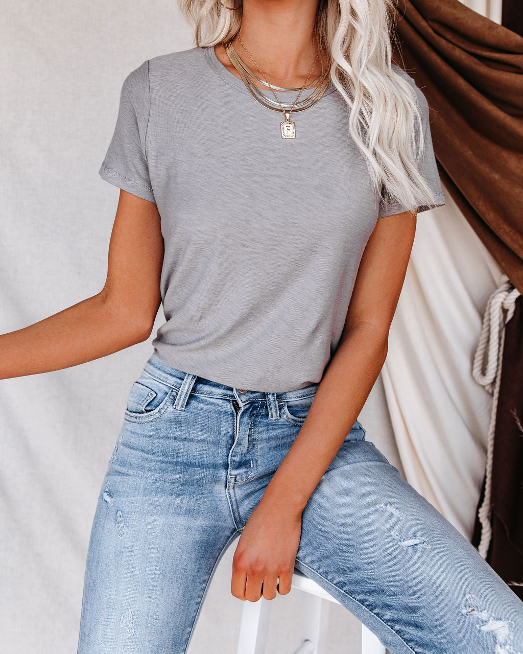 Malibu Crewneck Tee - Light Grey