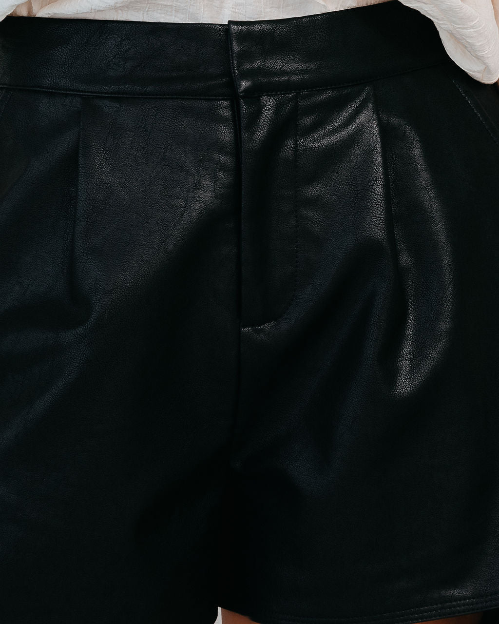 Mari Pocketed High Rise Faux Leather Shorts - Black