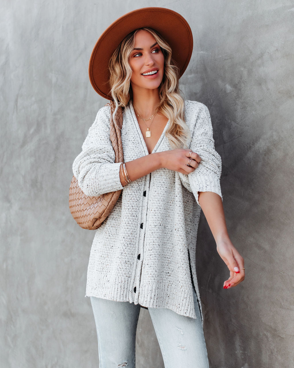 Matix Button Front Speckled Knit Cardigan - Ivory