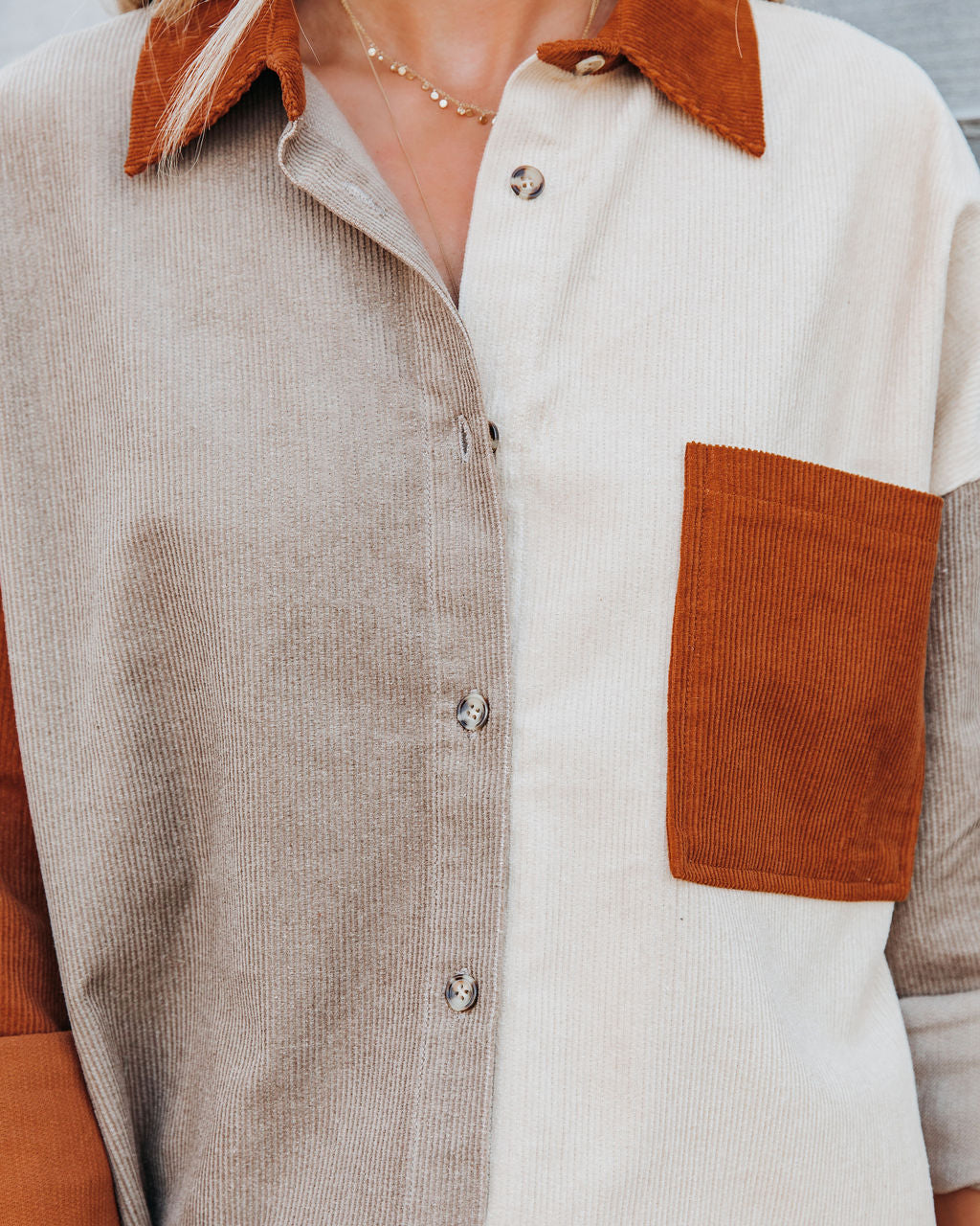 Mav Cotton Corduroy Colorblock Shacket