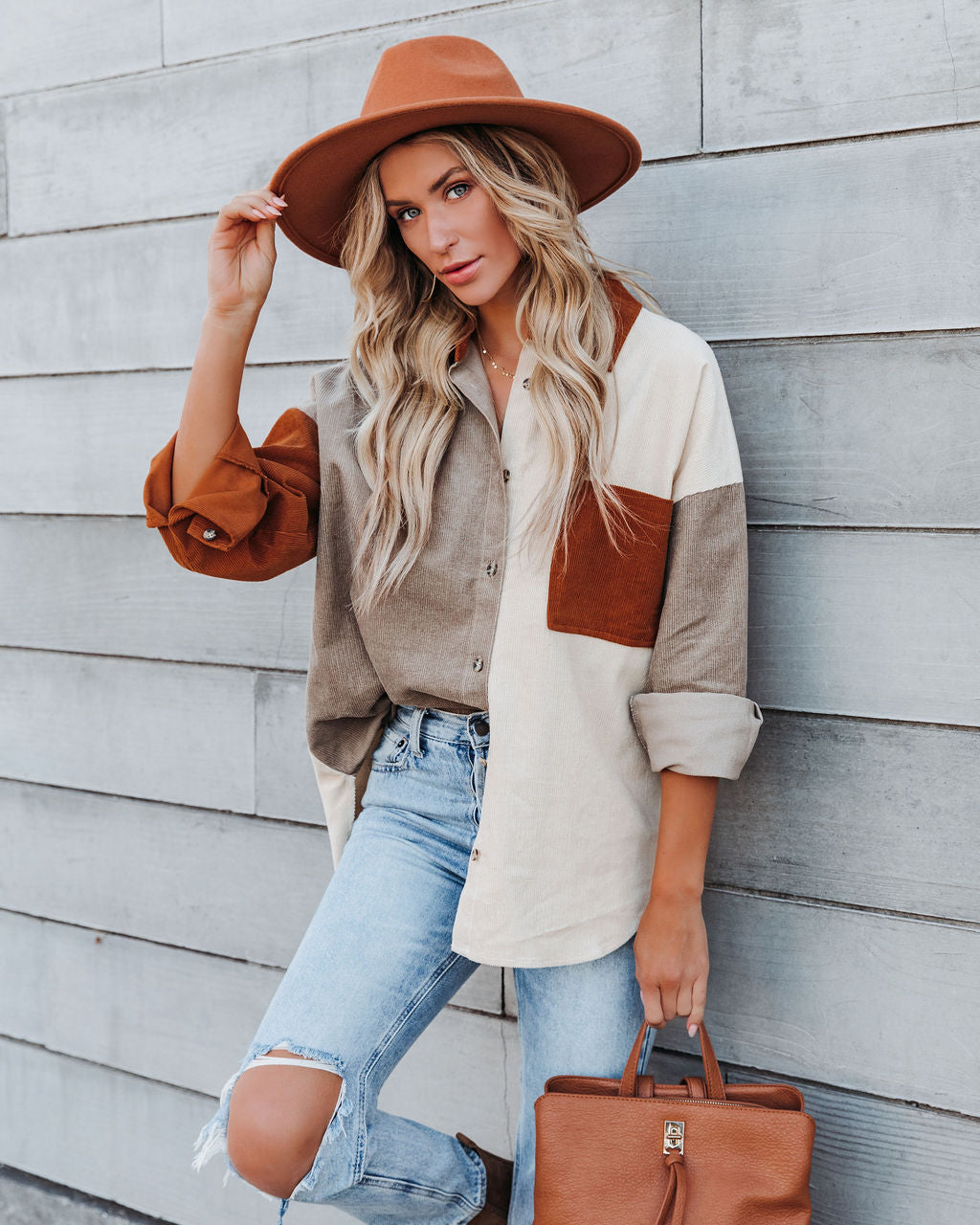 Mav Cotton Corduroy Colorblock Shacket