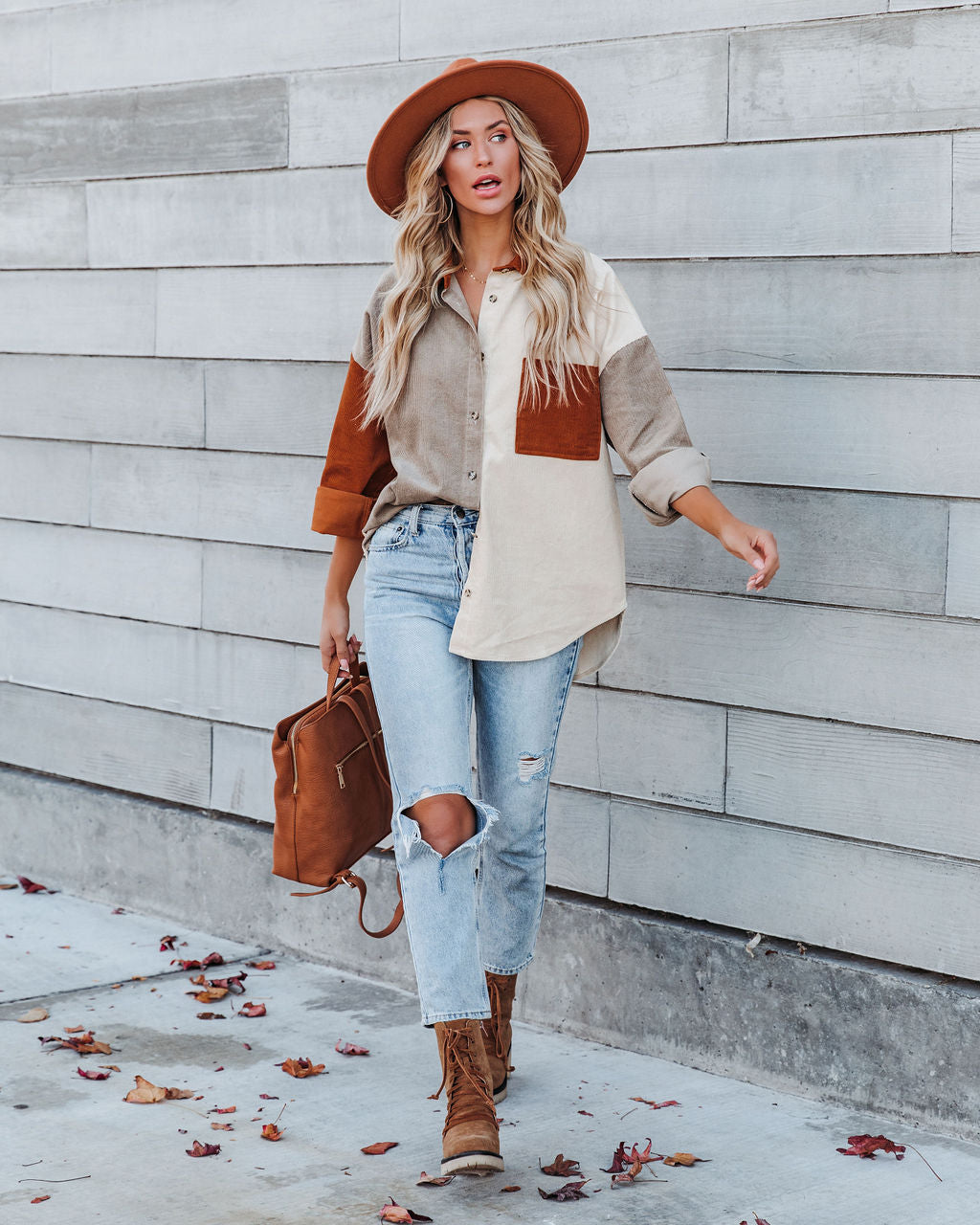 Mav Cotton Corduroy Colorblock Shacket