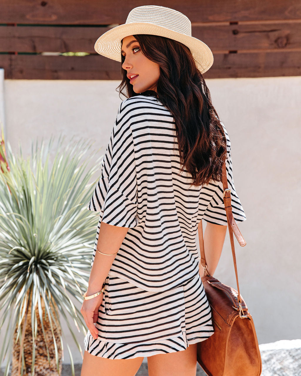 Maxanne Cotton Striped Ruffle Top - Black