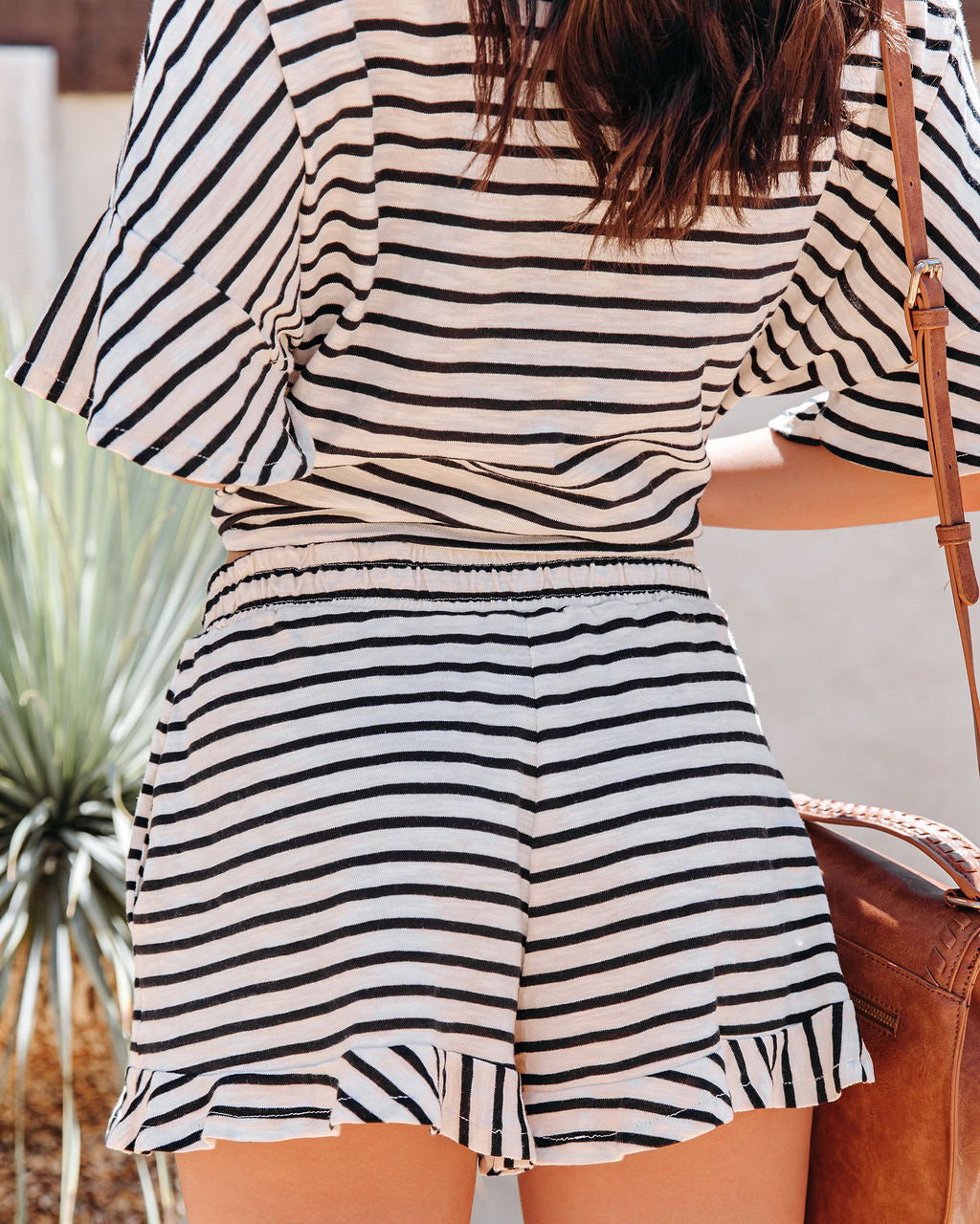 Maxanne Cotton Pocketed Striped Ruffle Shorts - Black