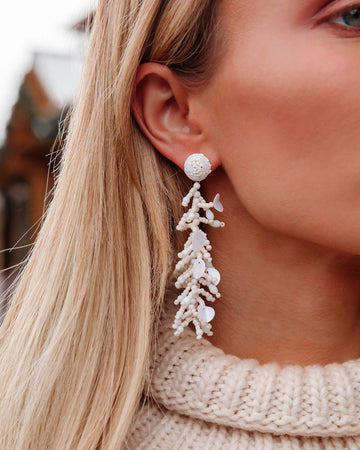Mayzie Beaded Statement Earrings - Ivory