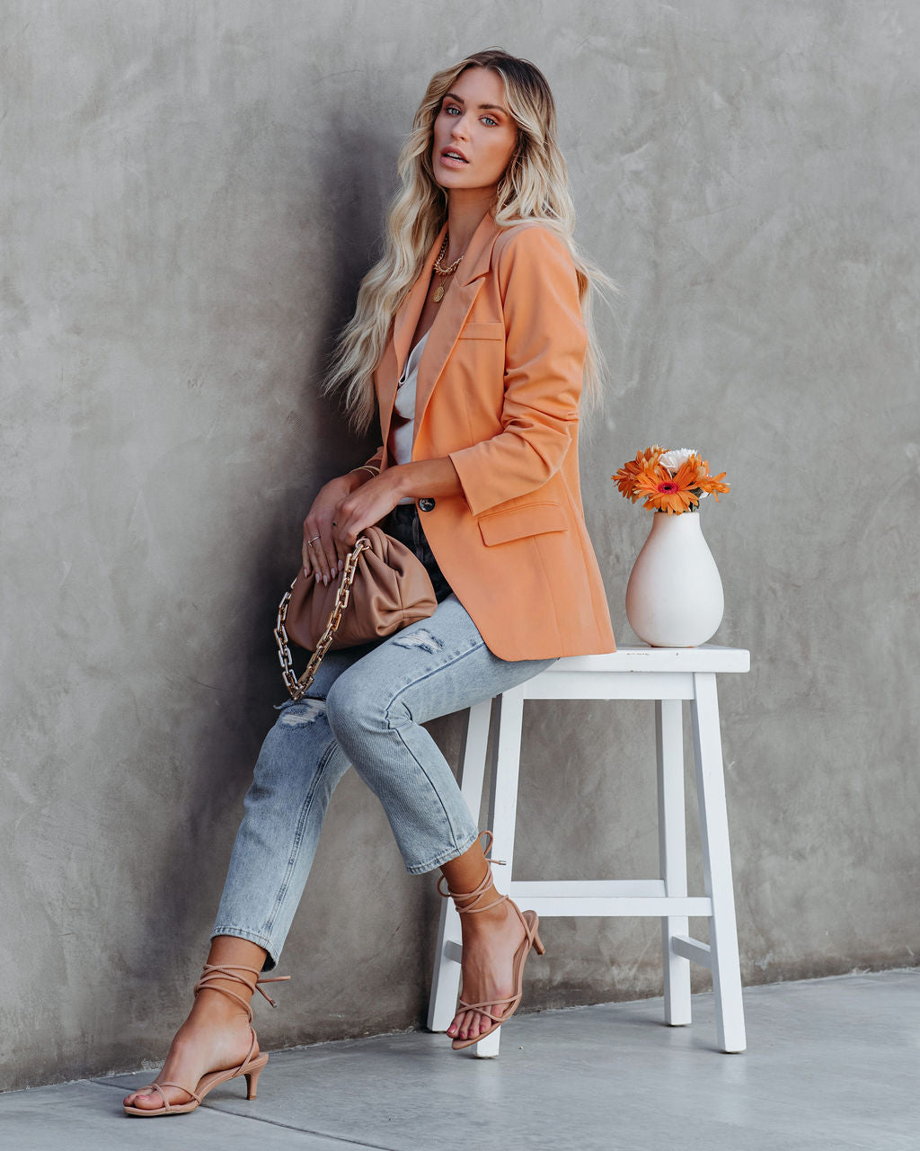 Meena Pocketed Blazer - Pale Orange