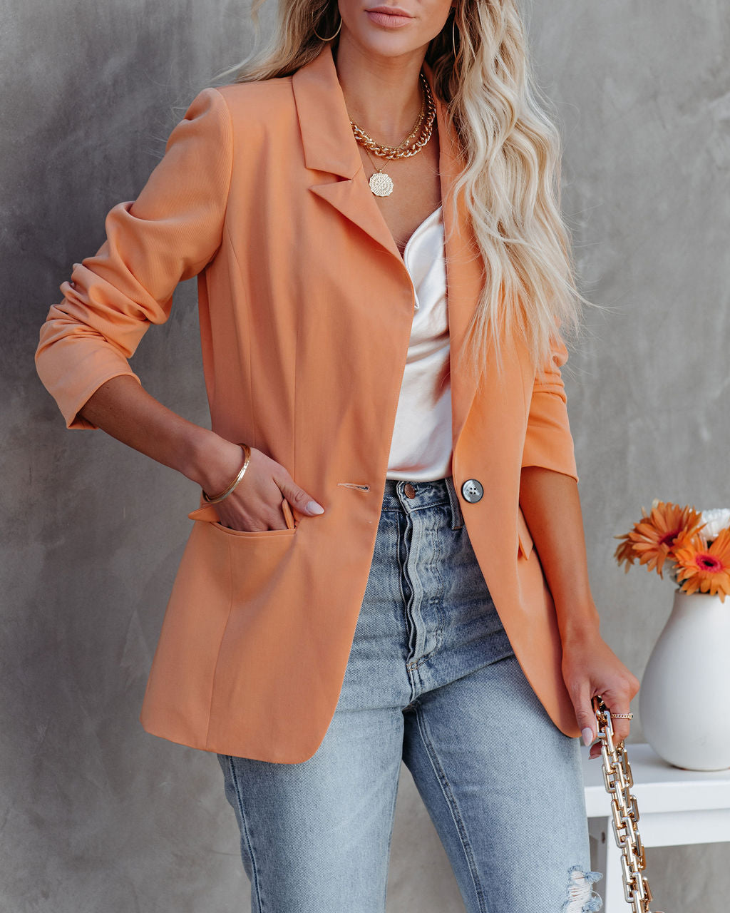 Meena Pocketed Blazer - Pale Orange