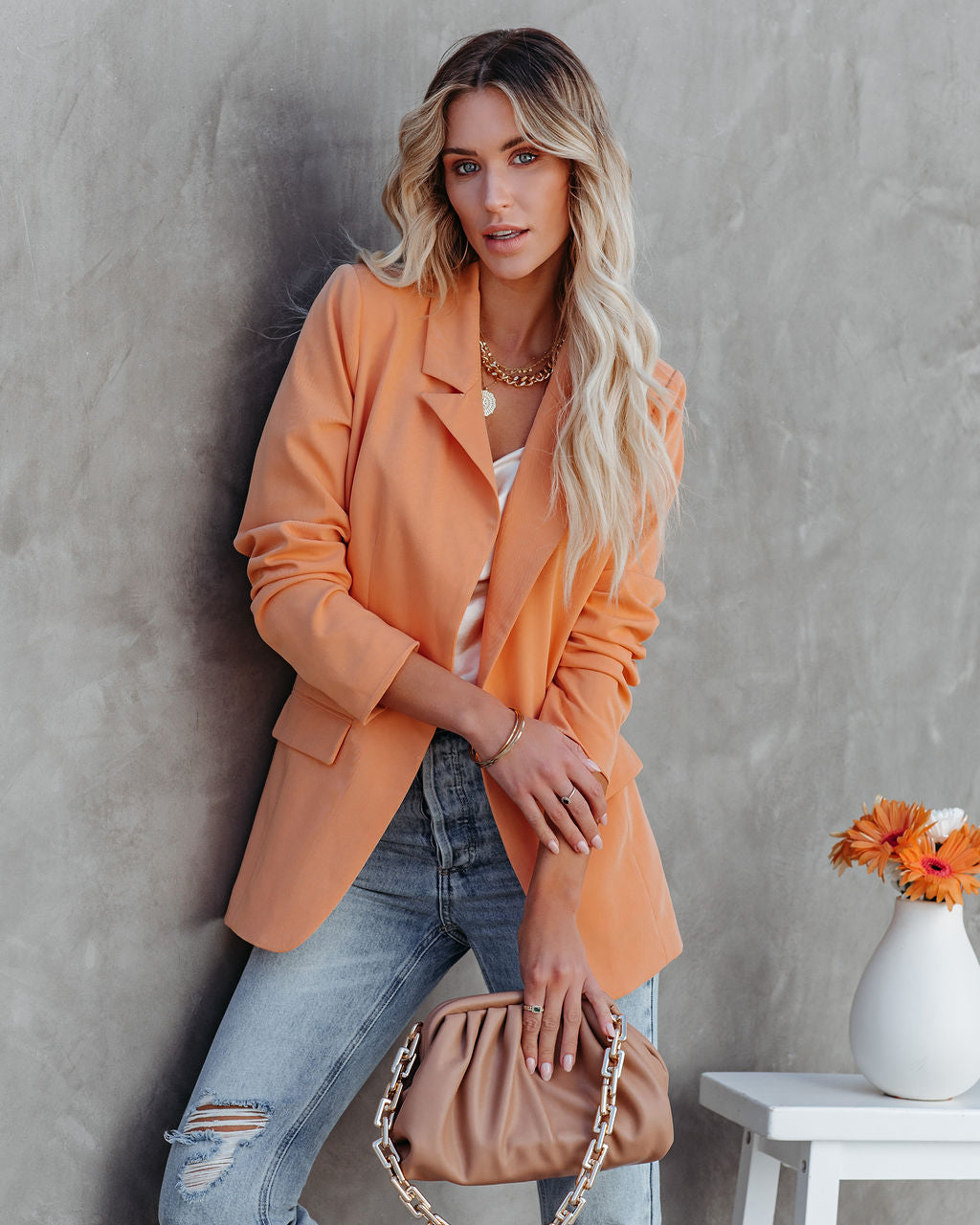 Meena Pocketed Blazer - Pale Orange