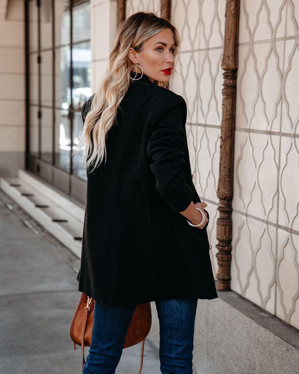 Meghan Pocketed Peacoat - Black