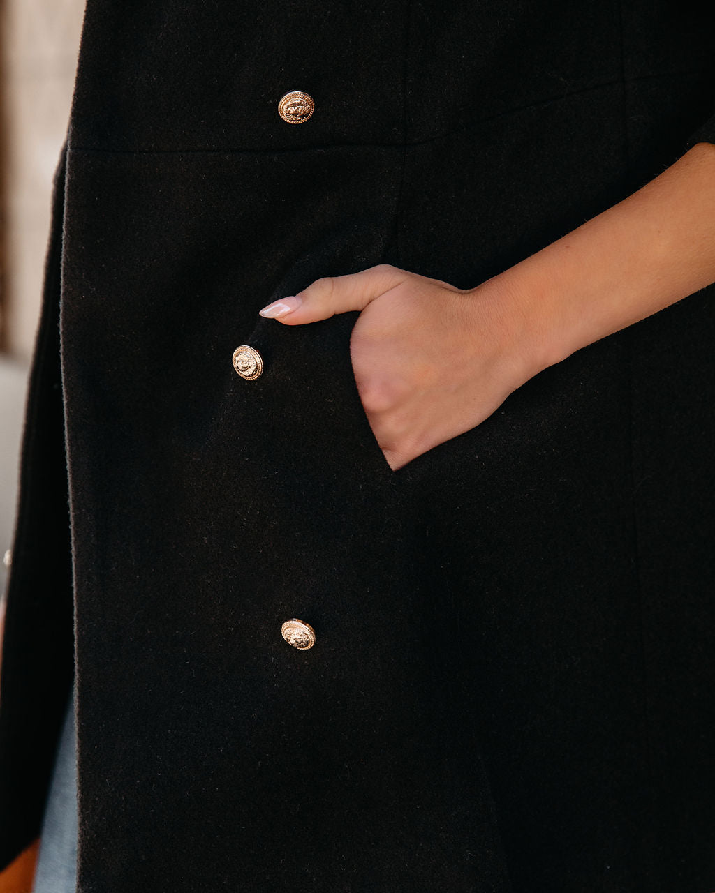 Meghan Pocketed Peacoat - Black