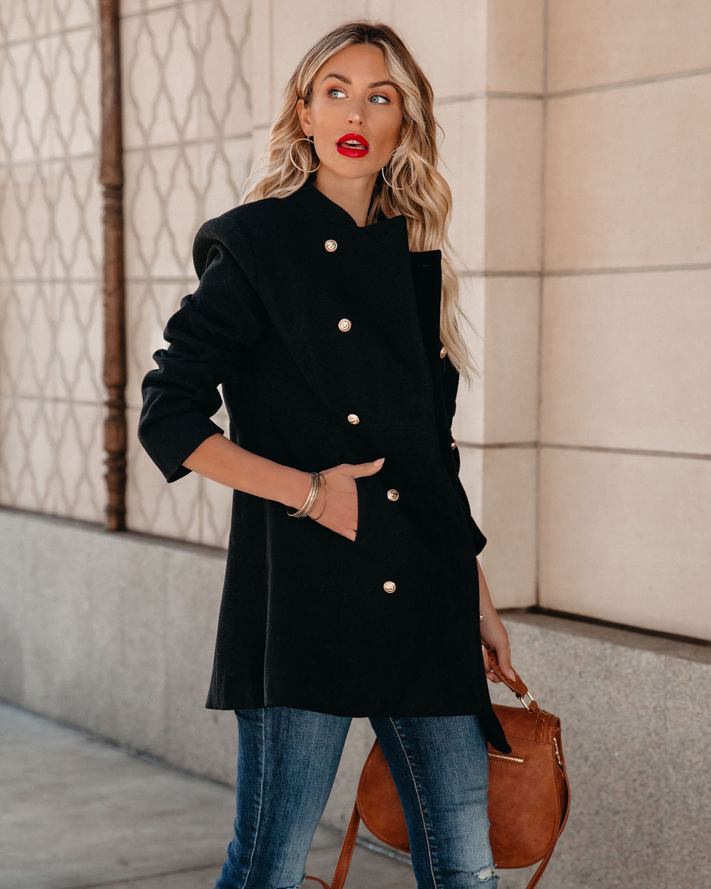 Meghan Pocketed Peacoat - Black