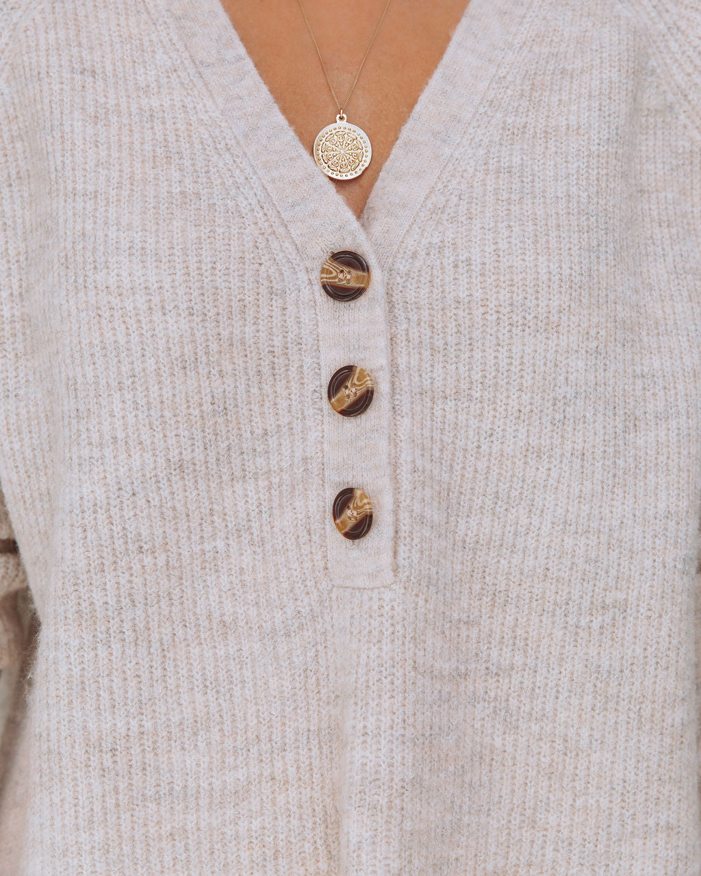 Melissa Knit Henley Sweater - Taupe Grey