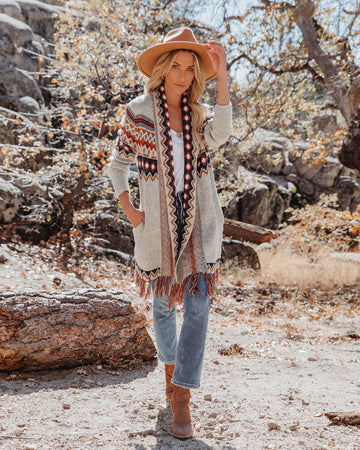 Merewoods Pocketed Fringe Knit Cardigan