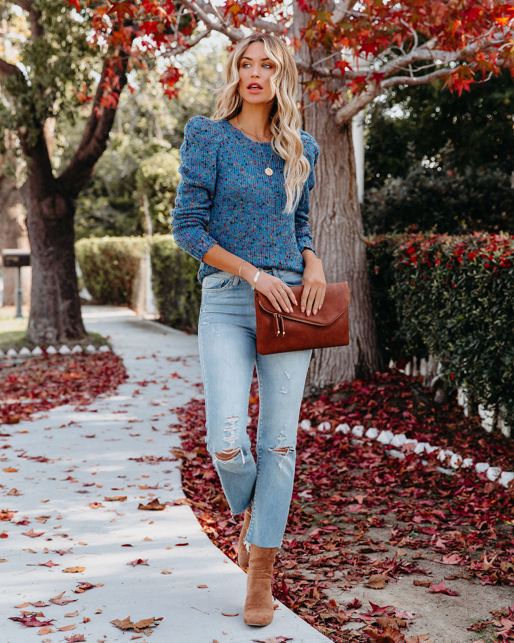 Millie Puff Sleeve Speckled Knit Sweater