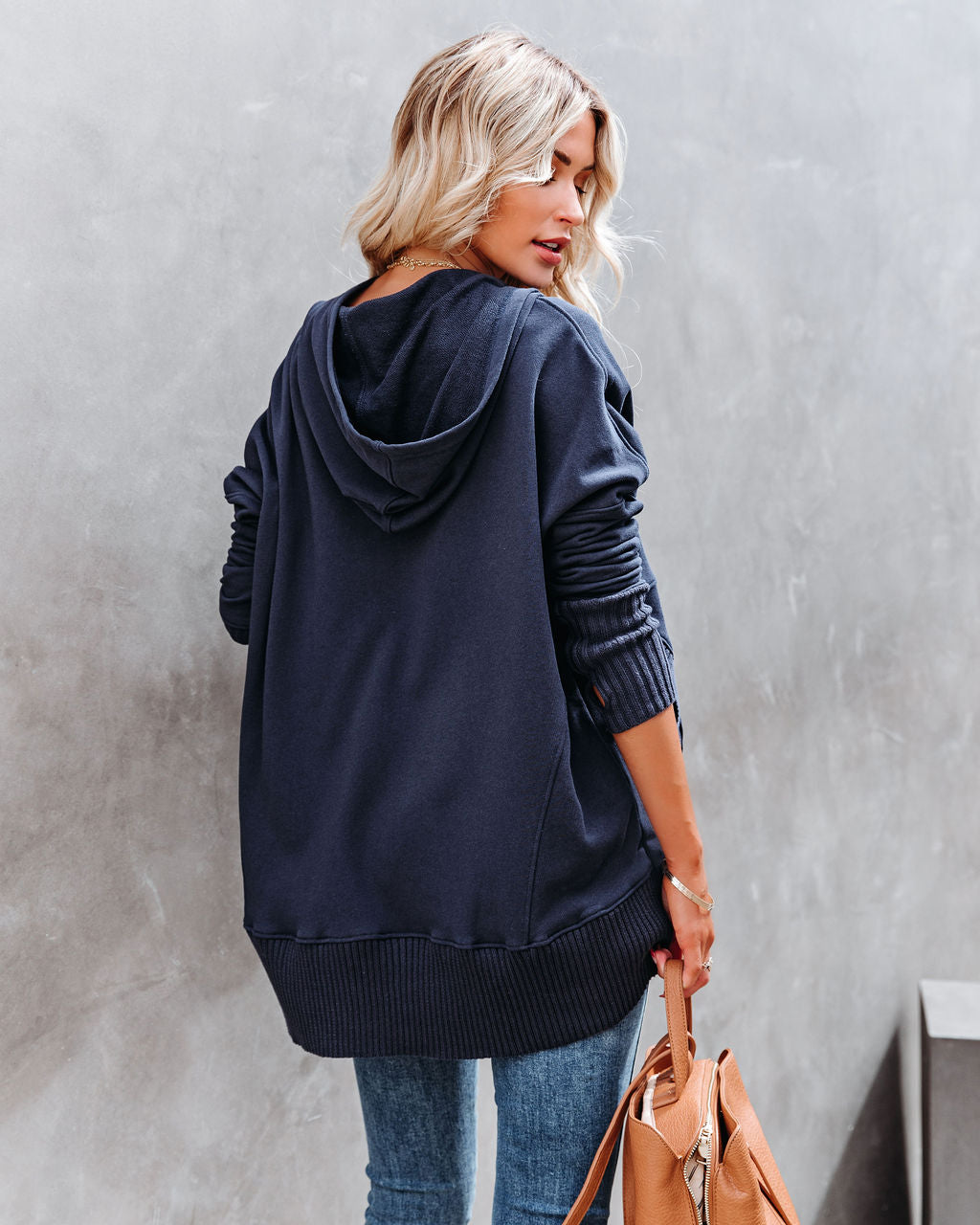 Mindful Cotton Pocketed Henley Hoodie - Navy