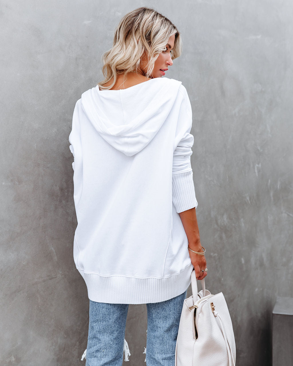 Mindful Cotton Pocketed Henley Hoodie - White