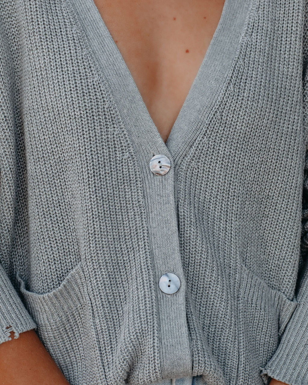 Mindy Cotton Pocketed Button Front Cardigan - Heather Grey