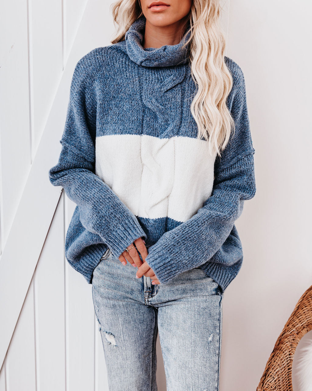 Mingle Colorblock Turtleneck Sweater