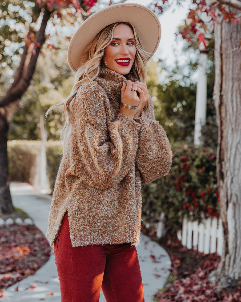 Moira Turtleneck Knit Sweater - Caramel