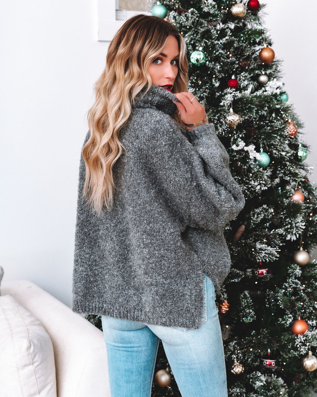 Moira Turtleneck Knit Sweater - Charcoal