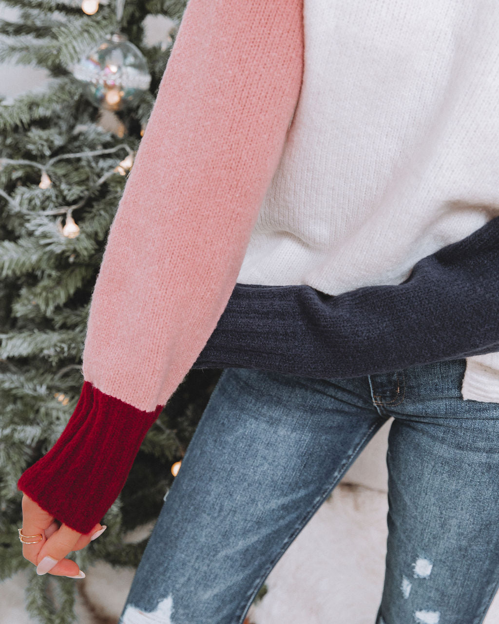 Morningside Mock Neck Colorblock Sweater - Cream Multi