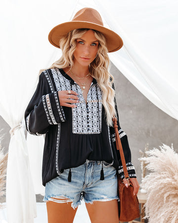 Napa Embroidered Tassel Top