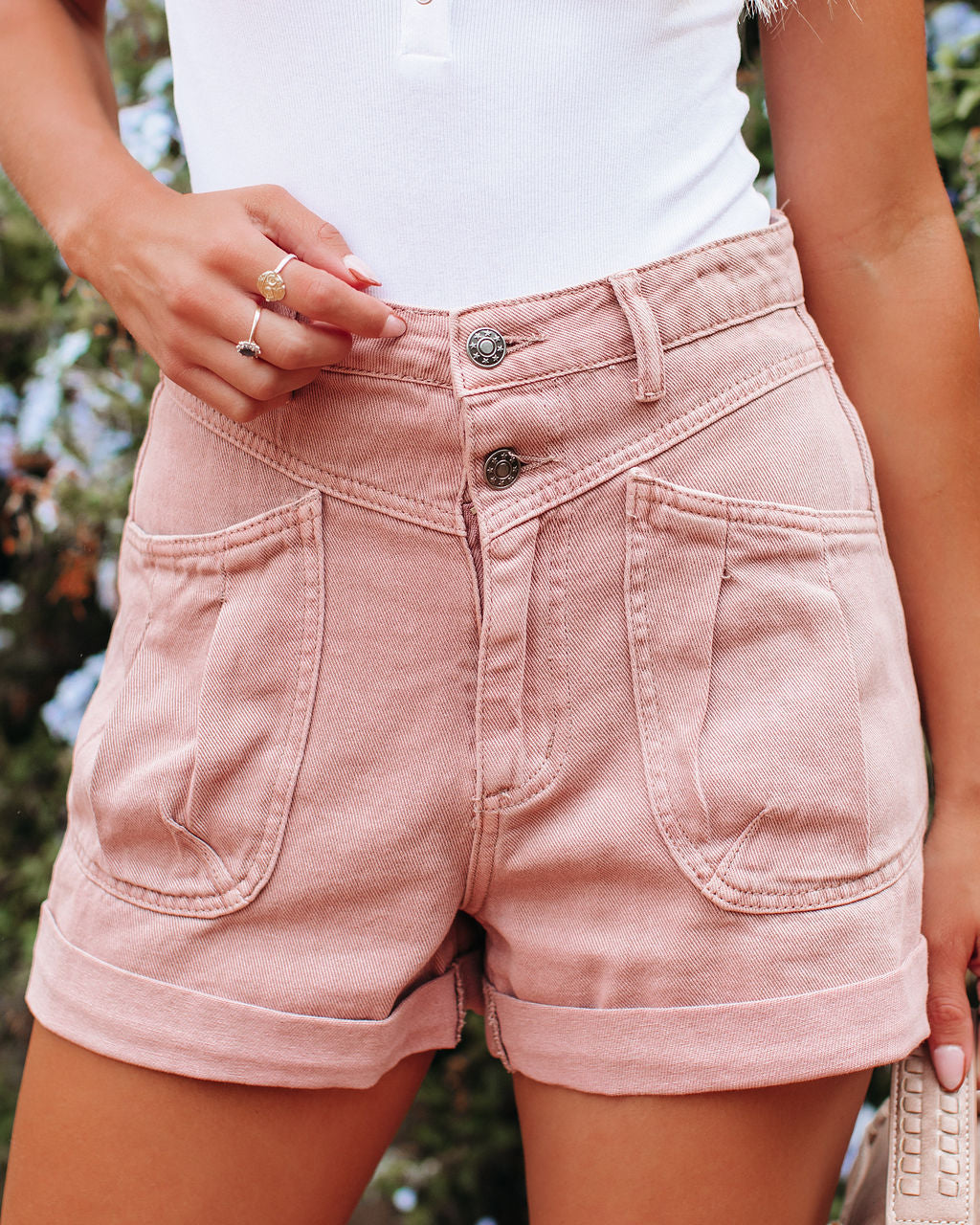 Nicolas High Rise Cuffed Denim Shorts - Clay