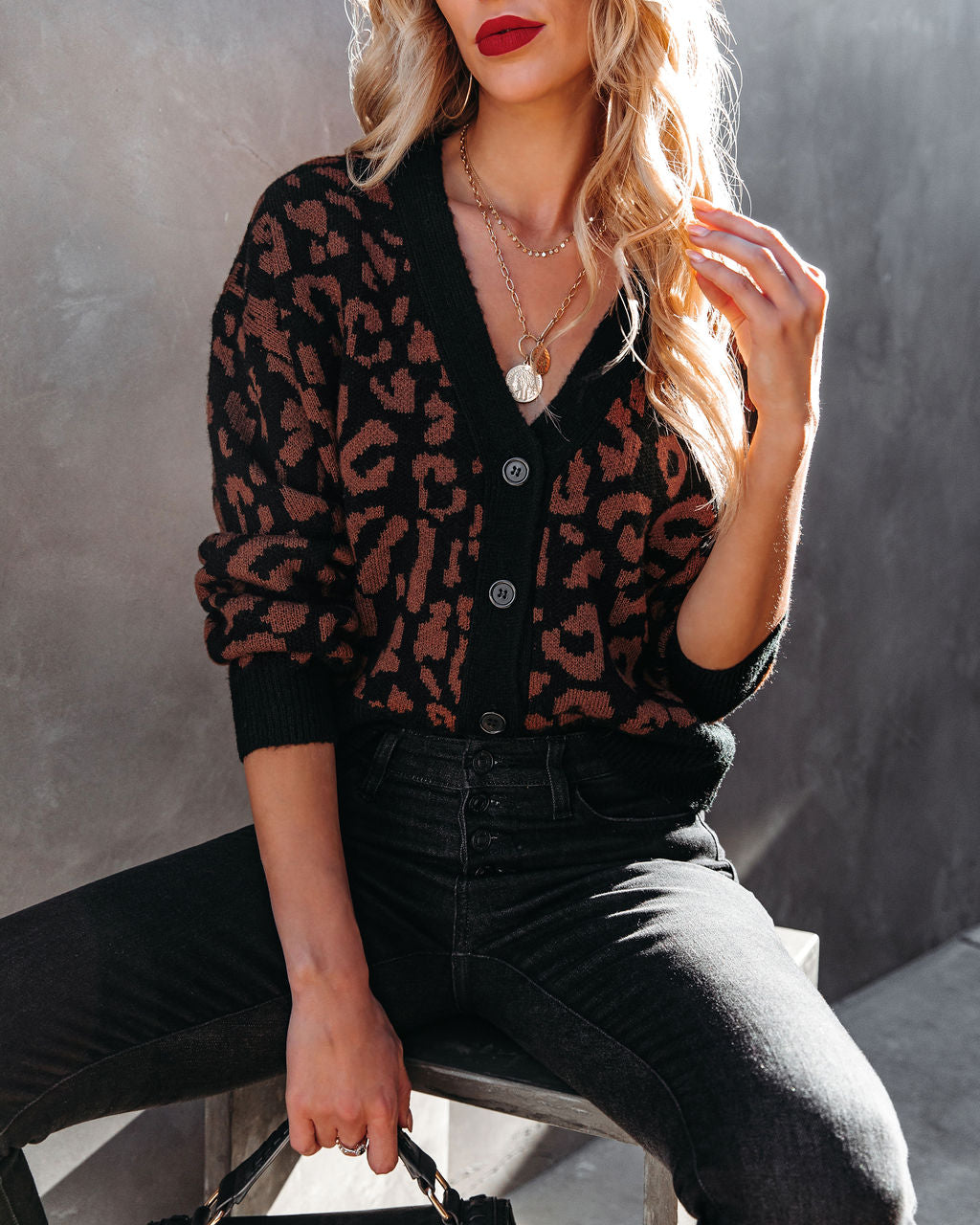 Nika Button Front Knit Leopard Cardigan
