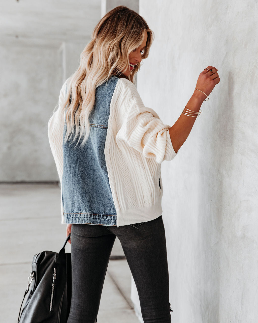 Nillan Pocketed Contrast Knit Denim Jacket