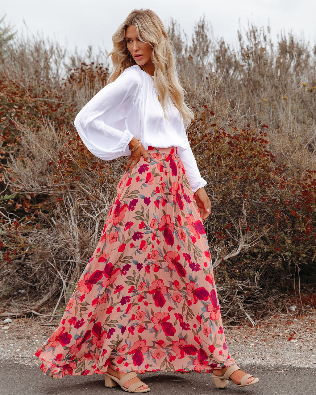 No Lie Floral Pleated Maxi Skirt