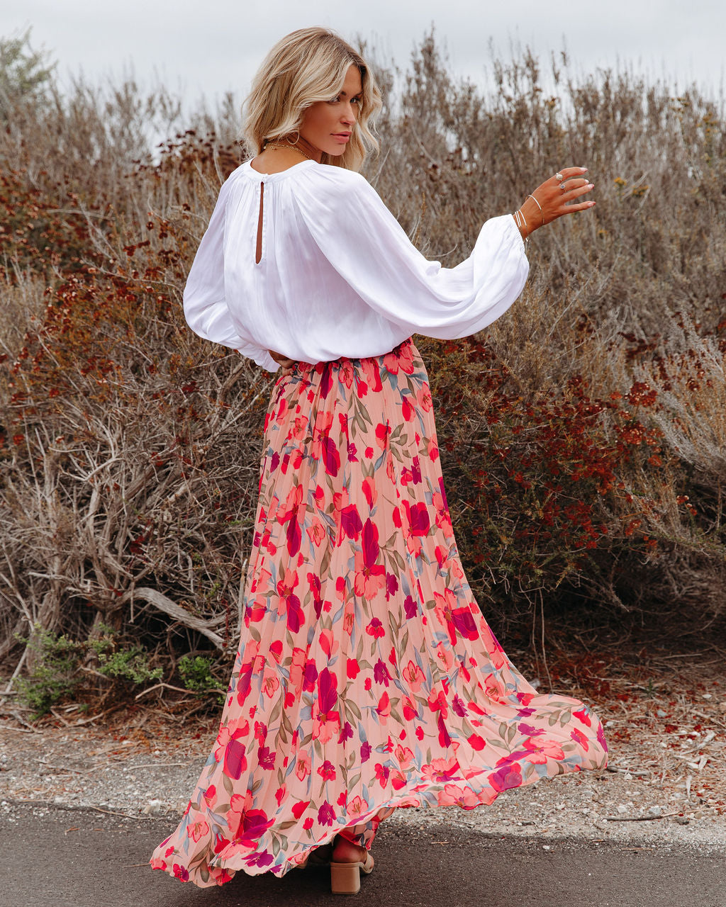 No Lie Floral Pleated Maxi Skirt