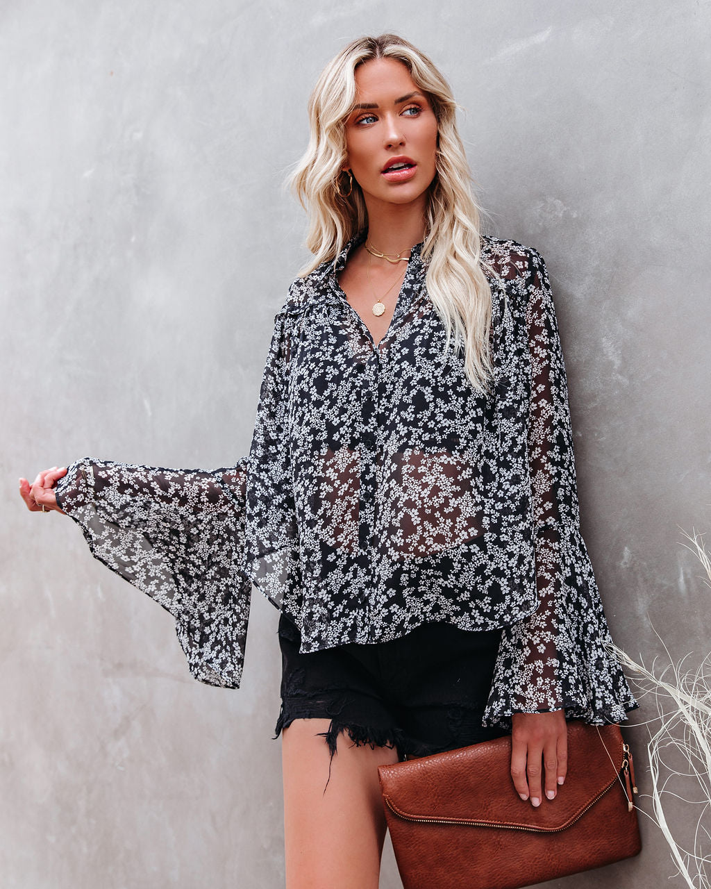 Nova Printed Bell Sleeve Blouse