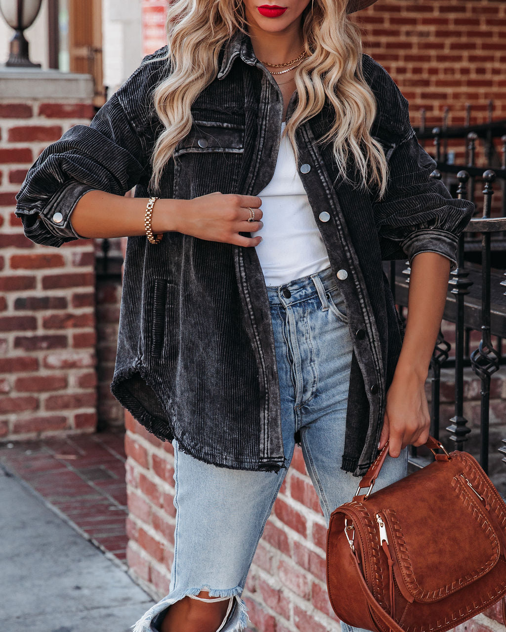 Omri Cotton Pocketed Corduroy Shacket - Faded Black