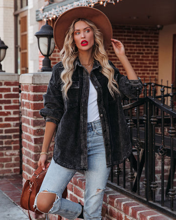 Omri Cotton Pocketed Corduroy Shacket - Faded Black