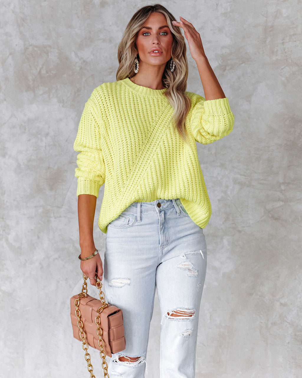 On Chill Tonight Knit Sweater - Neon Yellow