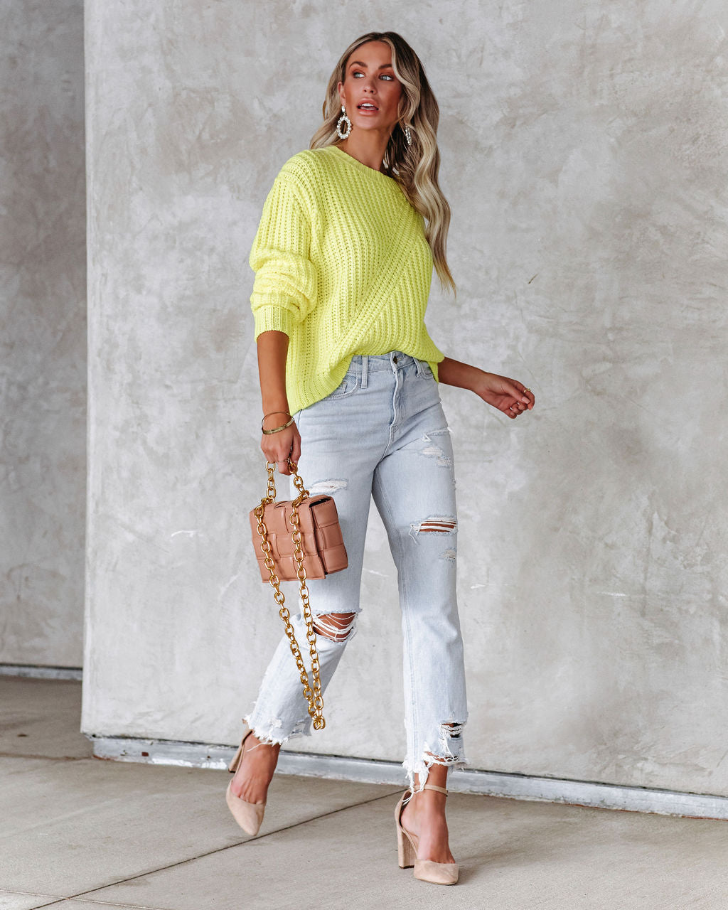 On Chill Tonight Knit Sweater - Neon Yellow