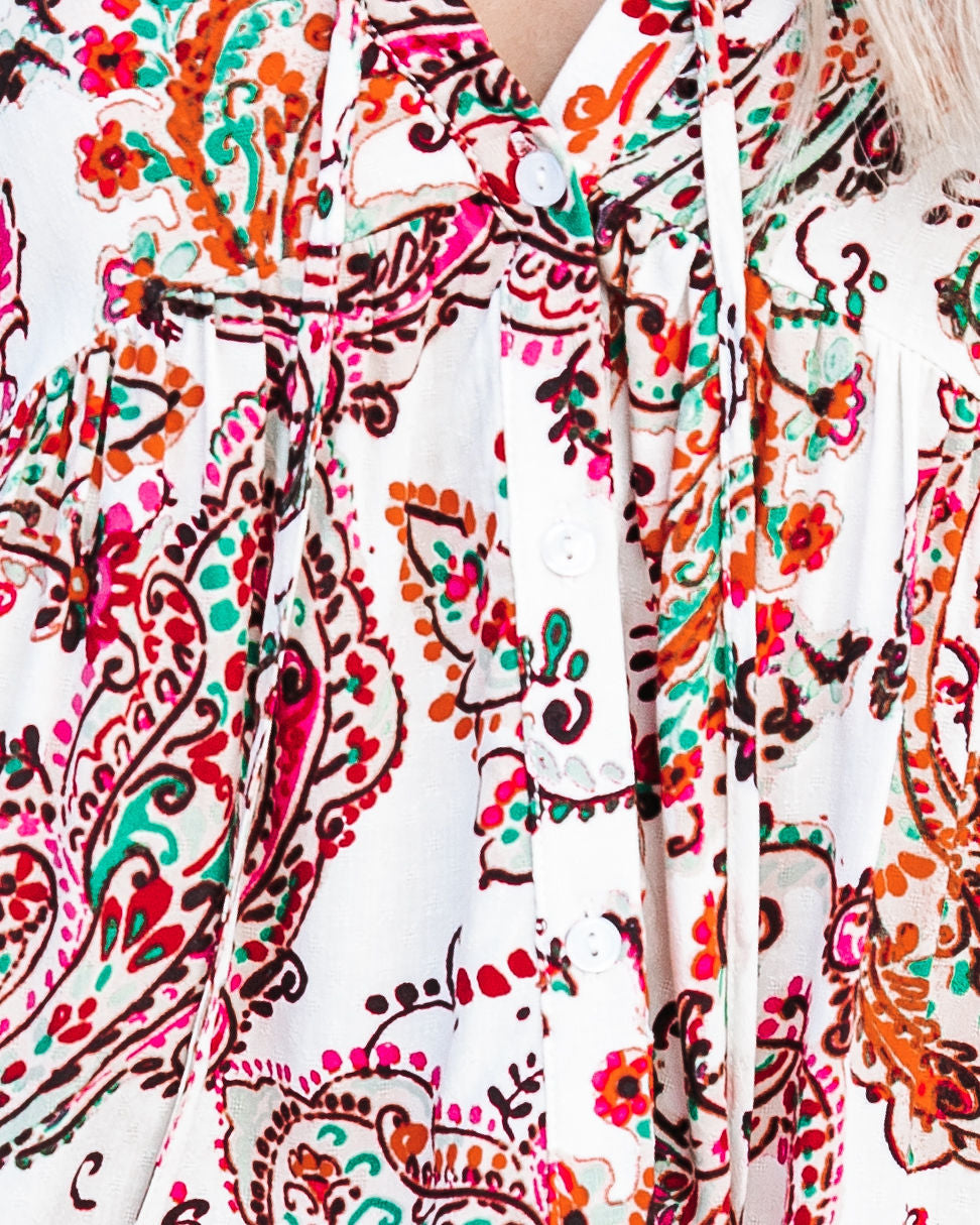 On Repeat Printed Button Down Babydoll Top