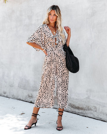 Oui Animal Print Tie Front Jumpsuit